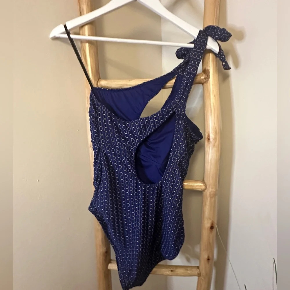 Trina Turk Adeline Metallic High Leg Asymmetrical One-piece Blue 14 NWOT - Picture 3 of 7